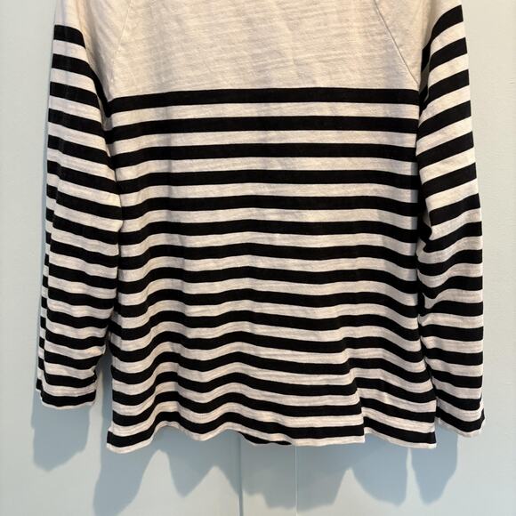 LOFT Shirt Women Large Black Cream Boatneck Breton Stripe Capsule Classic Raglan - Picture 4 of 10